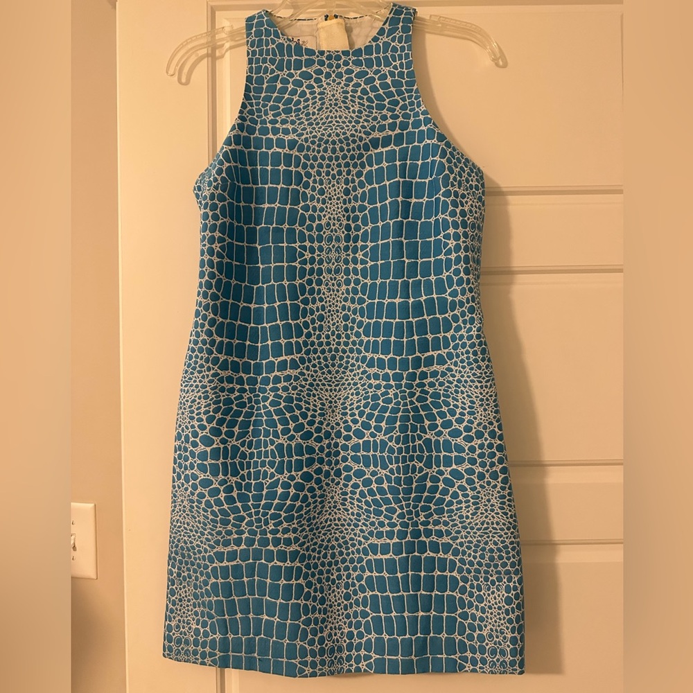 Blue Patterned Sleeveless Dress